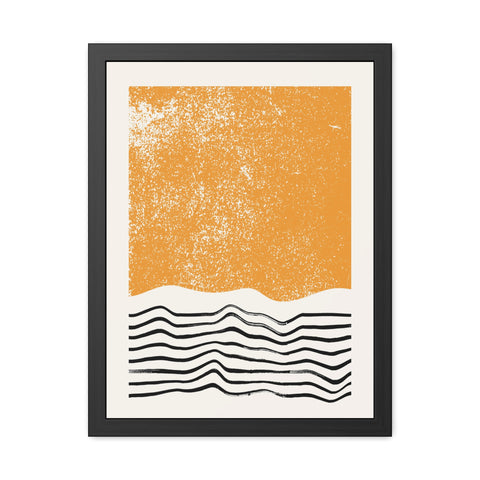 Ink Block 4 - Modern Framed Art Poster: Abstract Orange Waves Decor