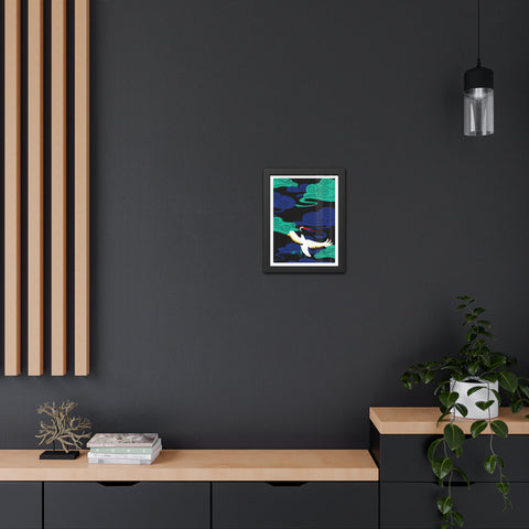 Japanese Garden 3 - Elegant Framed Poster - Majestic Crane with Colorful Clouds