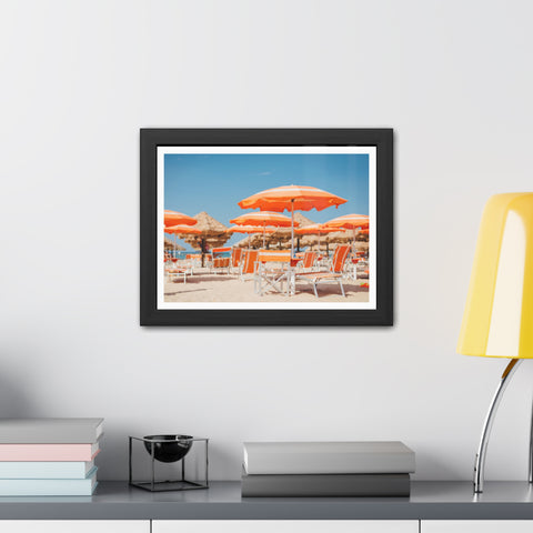 Orange Umbrellas - Tropical Beach Framed Poster - Vibrant Summer Decor & Gift for Beach Lovers