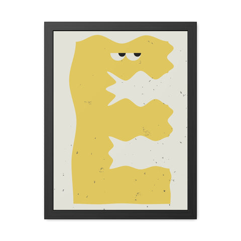 Lettermon E - Whimsical Framed Poster - Abstract Yellow Character Art for Home Decor