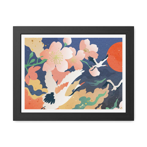 Pelican 1 - Elegant Framed Poster with Cherry Blossoms and Cranes - Art for Home Decor
