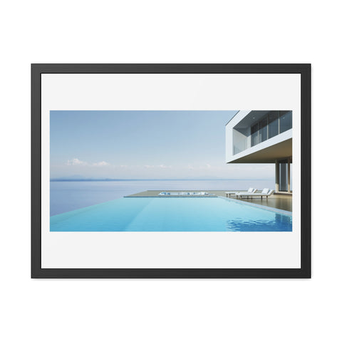 Infinity - Modern Minimalist Framed Poster - Serene Poolside View for Home Decor