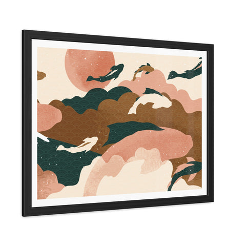 Koi Wind 2 - Artistic Framed Posters: Serene Dolphin & Sunset Wall Decor