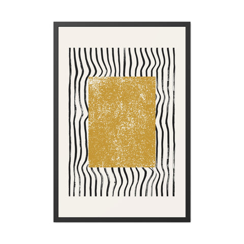 Ink Block 1 - Modern Abstract Framed Poster - Yellow and Black Art for Home Decor