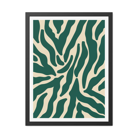Natural formation 4- Modern Abstract Framed Poster - Green and Beige Wave Pattern Art for Home Decor
