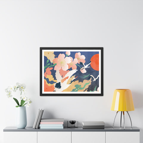 Pelican 1 - Elegant Framed Poster with Cherry Blossoms and Cranes - Art for Home Decor