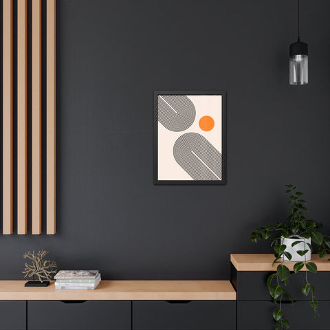 Brenda 1 - Modern Abstract Framed Poster with Geometric Design and Orange Accent