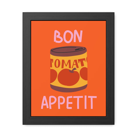 Bon Appetit Tomato Can Framed Poster - Fun Kitchen Decor for Food Lovers