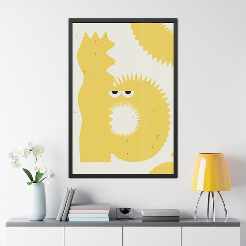 Lettermon - b - Whimsical Framed Poster - Yellow Abstract Creature Art for Playful Decor