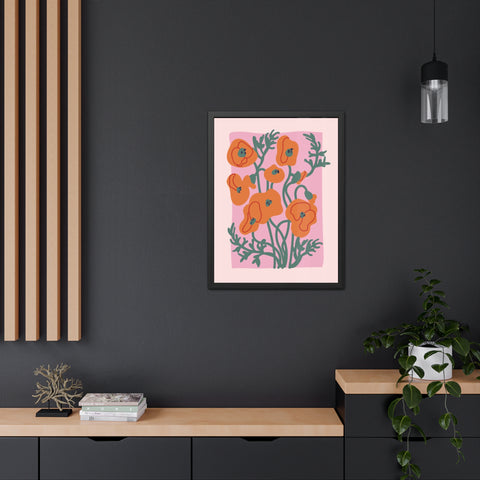 Flowers 2 - Botanical Framed Poster - Vibrant Orange Poppies Art for Home Decor