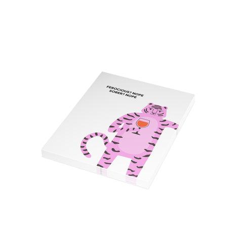 "Ferocious? Nope. Sober? Nope." Pink Tiger Greeting Card — Humorous Greeting Card - Illustrated, Funny, Snarky, Modern