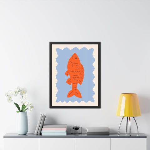 Whimsical Red Fish Art Print - Framed Poster Decor for Aquatic Lovers