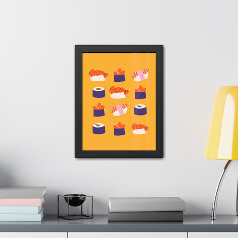 Whimsical Sushi Framed Poster - Colorful Japanese Cuisine Art