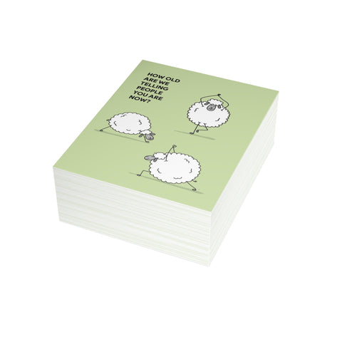 “How Old Are We Telling People You Are Now?” Funny Sheep Birthday Card – Birthday Greeting Card - Illustrated, Funny, Snarky, Modern