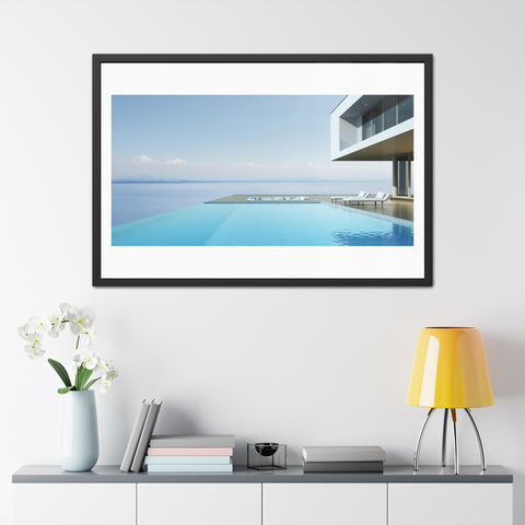 Infinity - Modern Minimalist Framed Poster - Serene Poolside View for Home Decor