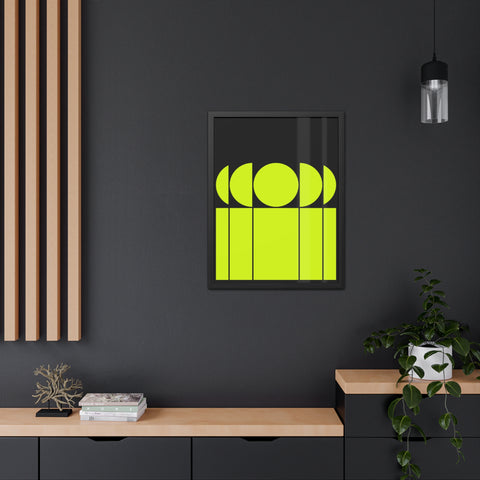 Modernica 1 - Modern Geometric Framed Poster - Bright Yellow and Black Wall Art for Contemporary Decor