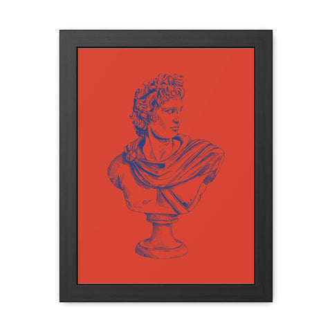 Greeked Out 3 - Vintage-Inspired Framed Poster of Classical Bust on Vibrant Background