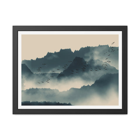 Foggy Morning 2 - Serene Mountain Landscape Framed Poster - Nature Wall Art for Tranquil Spaces