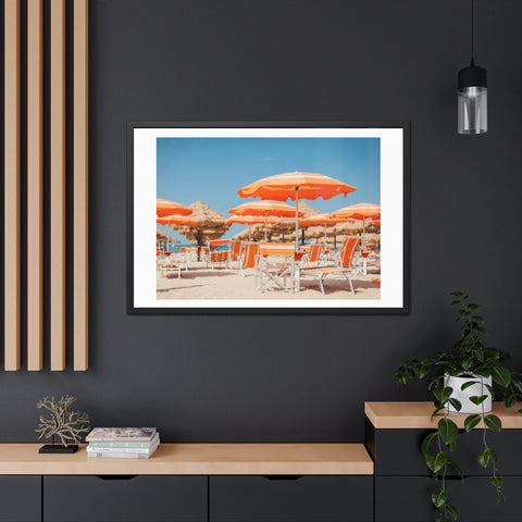 Orange Umbrellas - Tropical Beach Framed Poster - Vibrant Summer Decor & Gift for Beach Lovers