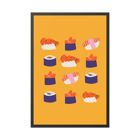Whimsical Sushi Framed Poster - Colorful Japanese Cuisine Art