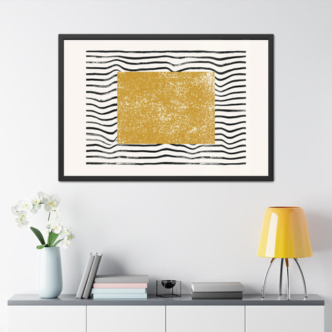 Ink Stamp 7 - Modern Abstract Framed Poster - Gold & Black Wavy Design for Home Decor