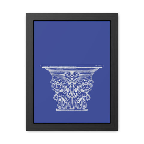 Greeked Out 1 - Elegant Architectural Framed Poster - Classic Column Design on Bold Blue Background