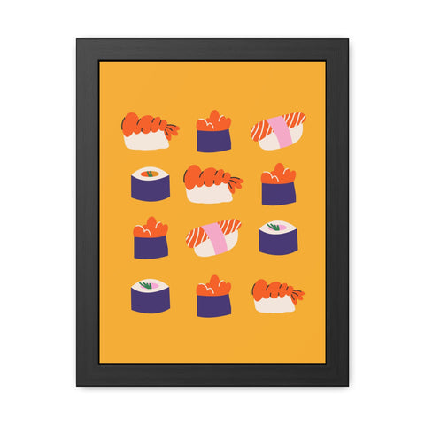 Whimsical Sushi Framed Poster - Colorful Japanese Cuisine Art