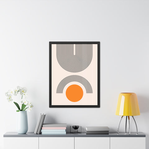 Brenda 2 - Modern Geometric Framed Poster - Minimalist Wall Art with Orange Circle