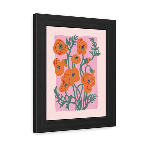 Flowers 2 - Botanical Framed Poster - Vibrant Orange Poppies Art for Home Decor