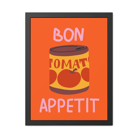 Bon Appetit Tomato Can Framed Poster - Fun Kitchen Decor for Food Lovers