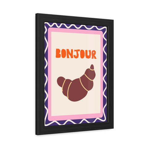 Whimsical Bonjour Croissant Framed Poster - Whimsical Wall Art for Café and Kitchen Decor