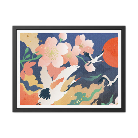 Pelican 1 - Elegant Framed Poster with Cherry Blossoms and Cranes - Art for Home Decor