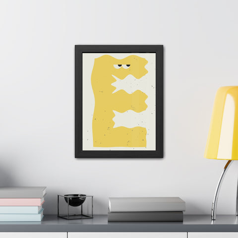 Lettermon E - Whimsical Framed Poster - Abstract Yellow Character Art for Home Decor