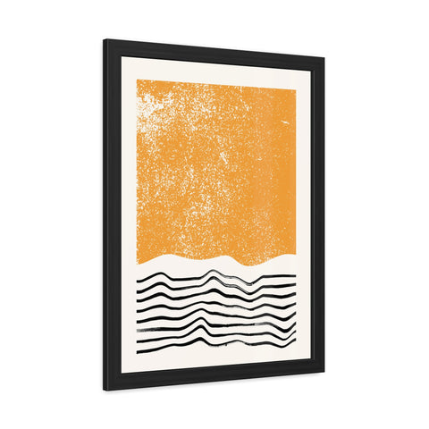 Ink Block 4 - Modern Framed Art Poster: Abstract Orange Waves Decor