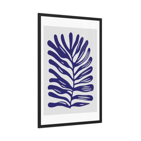 Stratica 4 - Modern Botanical Framed Poster - Navy Leaf Design