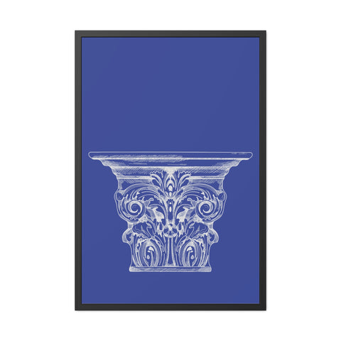 Greeked Out 1 - Elegant Architectural Framed Poster - Classic Column Design on Bold Blue Background
