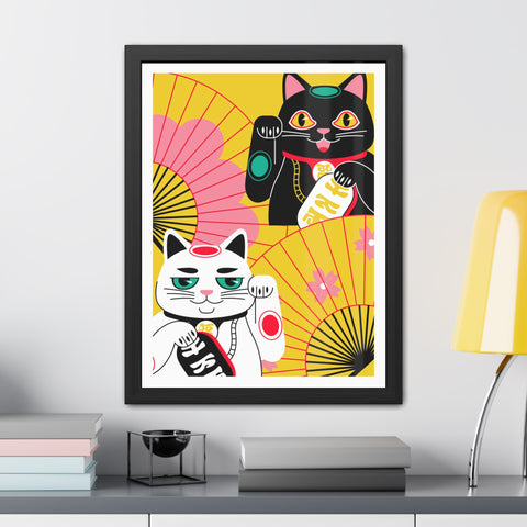 Japanese Garden 4 - Colorful Cat Framed Posters - Lucky Charm Wall Art for Cat Lovers