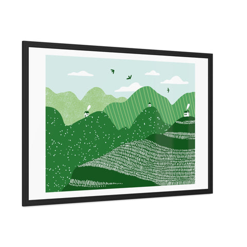 Greenscape - Serene Green Landscape Framed Poster - Nature Wall Art for Home Decor