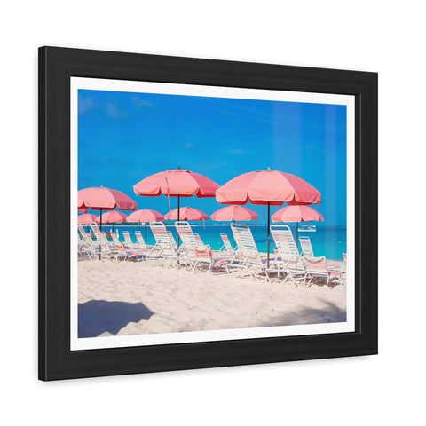 Pink Umbrellas - Beach Vibes Framed Poster - Tropical Umbrellas Art for Home Décor