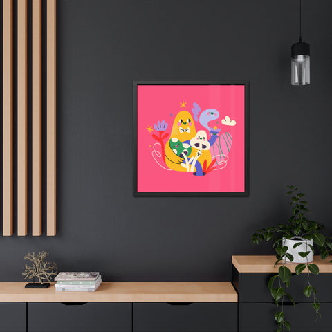 Fun Land 1 - Whimsical Framed Poster - Colorful Character Art for Cheerful Spaces