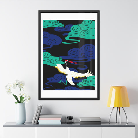 Japanese Garden 3 - Elegant Framed Poster - Majestic Crane with Colorful Clouds