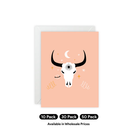 Mystic Bull Skull Greeting Card — Greeting Card - Illustrated, Beautiful, any occasion