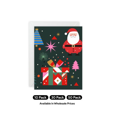Festive Santa & Gifts Holiday Card – Christmas / Holiday Greeting Card - Illustrated, Funny, Snarky, Modern