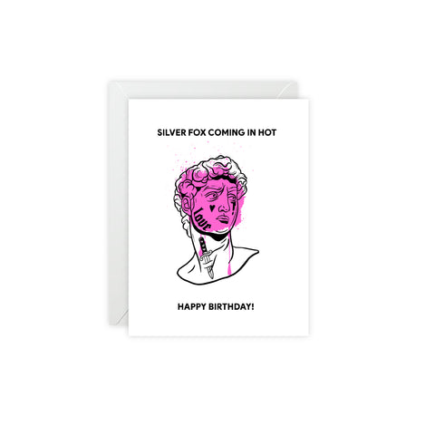 Silver Fox Birthday Greeting Card — Birthday Greeting Card - Illustrated, Funny, Snarky, Modern