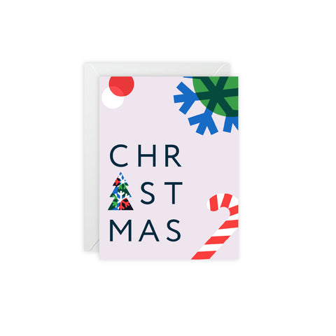 Candy Cane & Snowflake Holiday Greeting Card - Christmas / Holiday Greeting Card - Illustrated, Modern