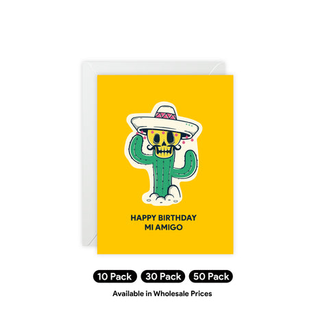 'Happy Birthday Mi Amigo' Cactus Skull Birthday Card — Birthday Greeting Card - Illustrated, Funny, Snarky, Modern