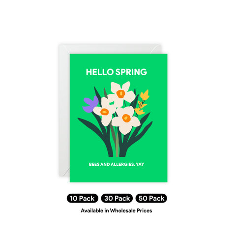 Hello Spring Greeting Card — Floral / Humorous Spring Card - Illustrated, Floral, Funny, any occasion