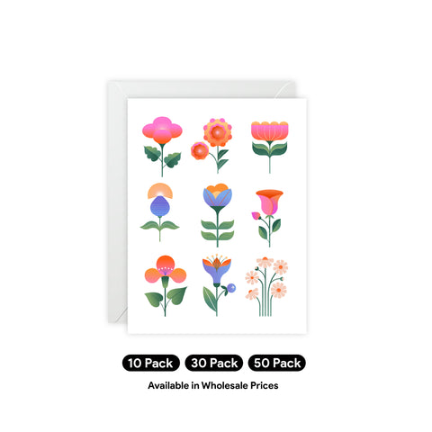 Modern Retro Flower Greeting Card — Floral Greeting Card - Illustrated, Beautiful, any occasion