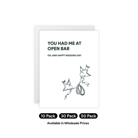 "You Had Me at Open Bar" Wedding Greeting Card — Wedding / Engagement Greeting Card - Illustrated, Funny, Snarky, Modern