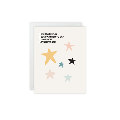 "Hey Boyfriend Lets Have Sex" Romantic Greeting Card — Love / Couple Greeting Card - Illustrated, Funny, Snarky, Modern